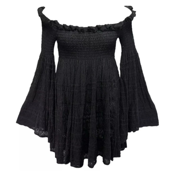 Free People Dresses & Skirts - NWT Free People Women’s Black Knit Lace Bell Sleeve Gothic Fairy Mini Dress L